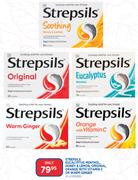 Strepsils Eucalyptus Menthol Honey & Lemon,Original,Orange With Vitamin C Or Warm Ginger-24 Losen-EA