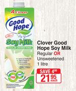 Clover Good Hope Soy Milk Regular Or Unsweetened-1Ltr Each