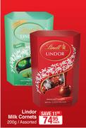 Lindt Lindor Milk Cornets Assorted-200g Each