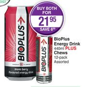 Bioplus Energy Drink-440ml Plus Chews 12 Pack Assorted-Both For