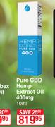 Pure CBD Hemp Extract Oil 400mg-10ml