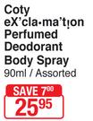 Coty Exclamation Perfumed Deodorant Body Spray Assorted-90ml