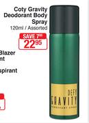 Coty Gravity Deodorant Body Spray Assorted-120ml
