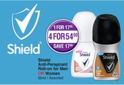 Shield Anti Perspirant Roll On For Men Or Women Assorted-4 x 50ml
