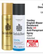 Yardley English Blazer Deodorant Body Or Anti Perspirant Spray Assorted-125ml Each