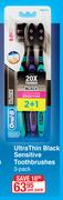 Oral B UltraThin Black Sensitive Toothbrushes-3 Pack Per Pack