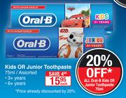 Oral-B Kids Or Junior Toothpaste Assorted-75ml Each