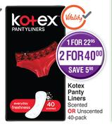 Kotex Panty Liners Scented Or Unscented-2x40 Pack