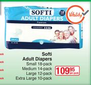 Softi Adult Diapers Small 18 Pack, Medium 14 Pack, Large 12 Pack Or Extra Large 10 Pack- Per Pack