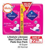 Lifestyle Libresse Maxi Cotton Feel Pads Duo Pack (18 Super Or 20 Normal)-Per Pack