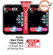Kotex Maxi Pads Value Pack (16 Super Plus Or 20 Normal Plus)-Per Pack