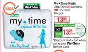 My Time Pads Ultra Thin Or Sensitive Or Dry Pads-10's Per Pack