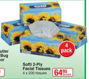Softi 2 Ply Facial Tissues-4x200 Tissues Per Pack 