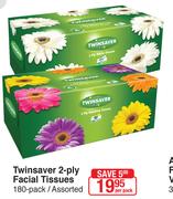 Twinsaver 2-Ply Facial Tissues-180's Per Pack