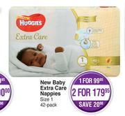 Huggies New Baby Extra Care Nappies Size 1-42 Pack Each