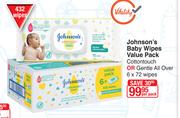 Johnson's Baby Wipes Value Pack Cottontouch Or Gentle All Over 6x72 Wipes-Per Pack