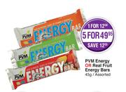 PVM Energy Or Real Fruit Energy Bars Assorted-5 x 45g