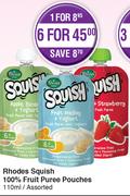 Rhodes Squish 100% Fruit Puree Pouches Assorted-6 x 110ml