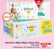 Johnson's Baby Wipes (Cottontouch Or Gentle All Over) Value Pack-432 Wipes Per Pack