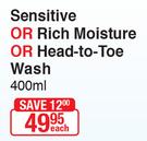 Baby Dove Sensitive Or Rich Moisture Or Head To Toe Wash-400ml Each