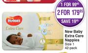 Huggies New Baby Extra Care Nappies Size 1 42 Pack-For 2