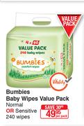 Bumbies Baby Wipes Value Pack Normal Or Sensitive 240 Wipes-Per Pack