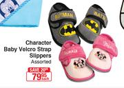 Character Baby Velcro Slippers Assorted-Each