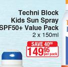 Techni Block Kids Sun Spray SPF50+ Value Pack-2x150ml Per Pack