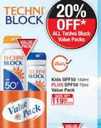Techni Block Kids SPF50 150ml Plus SPF50 75ml Value Pack-Per Pack