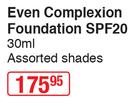 Yardley Even Complexion Foundation SPF20 In Assorted Shades-30ml Each