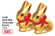 Lindt Gold Milk Chocolate Bunny-100g Each