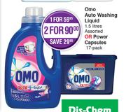Omo Auto Washing Liquid Assorted-1.5Ltr Or Omo Power Capsules 17 Pack-For 2