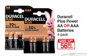 Duracell Plus Power AA Or AAA Batteries 4 Pack-Each