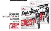 Energizer Max AA Or AAA Batteries 4 Pack-Each