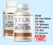 Solal All You Need For Men Or Women 20-25 Years Or 50+ 90 Capsules-Each