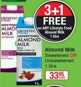 Lifestyle Food Almond Milk Sweetened Or Unsweetened-1Ltr Each