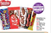 Nestle Smarties 40g Or KitKat 41.5g Or Aero 40g Or Bar One 55g/50g Or Tex 40g-Each