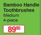 Dentalmate Bamboo Handle Toothbrushes Medium 4 Piece