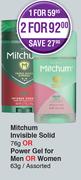 Mitchum Invisible Solid 76g Or Power Gel For Men Or Women 63g