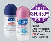Sanex Anti-Perspirant Roll-On For Men or Women-50ml