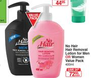No Hair Removal Lotion For Men Or Women Value Pack-400ml Each