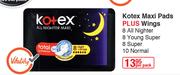 Kotex Maxi Pads Plus Wings 8 All Nighter, 8 Young Super 8 Super 10 Normal-Per Pack