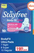 Stayfree Body Fit Ultra Pads 7Night 8 Super 10 Regular-Per Pack