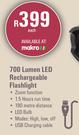 [MAKRO]- Campmaster 700 Lumen LED Rechargeable Flashlight-Each