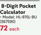 Casio 8-Digit Pocket Calculator 367590-Each