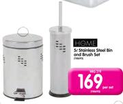Home 5Ltr Stainless Steel Bin And Brush Set