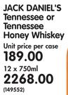 Jack Daniel's Tennessee Or Tennessee Honey Whisky-12x750ml