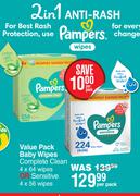 Pampers Value Pack Baby Wipes (Complete Clean 4 x 64 Wipes Or Sensitive 4 x 56 Wipes)-Per Pack
