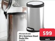 Primaries 20Ltr Stainless Steel Pedal Bin 248338-Each