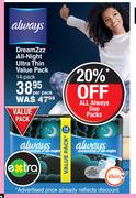Always DreamZzz All Night Ultra Thin Value Pack-14's Pack